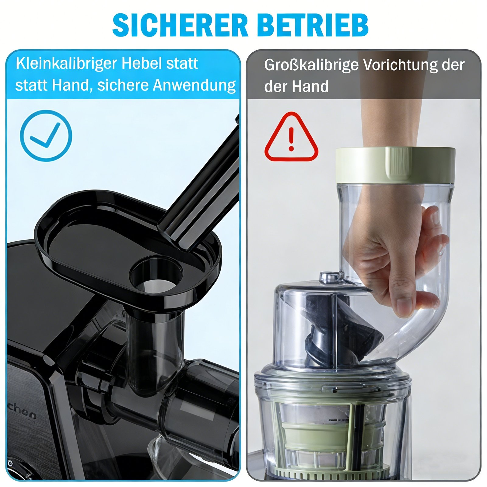 Muchen-Slow Kauen Entsafter, Kaltpresse Entsafter Maschine mit weichen und harten Modi, leiser Motor, Entsafter Maschinen, Gemüse und Obst, Saft-Extraktor, leicht zu reinigen mit Bürste, Edelstahl - Bild 3