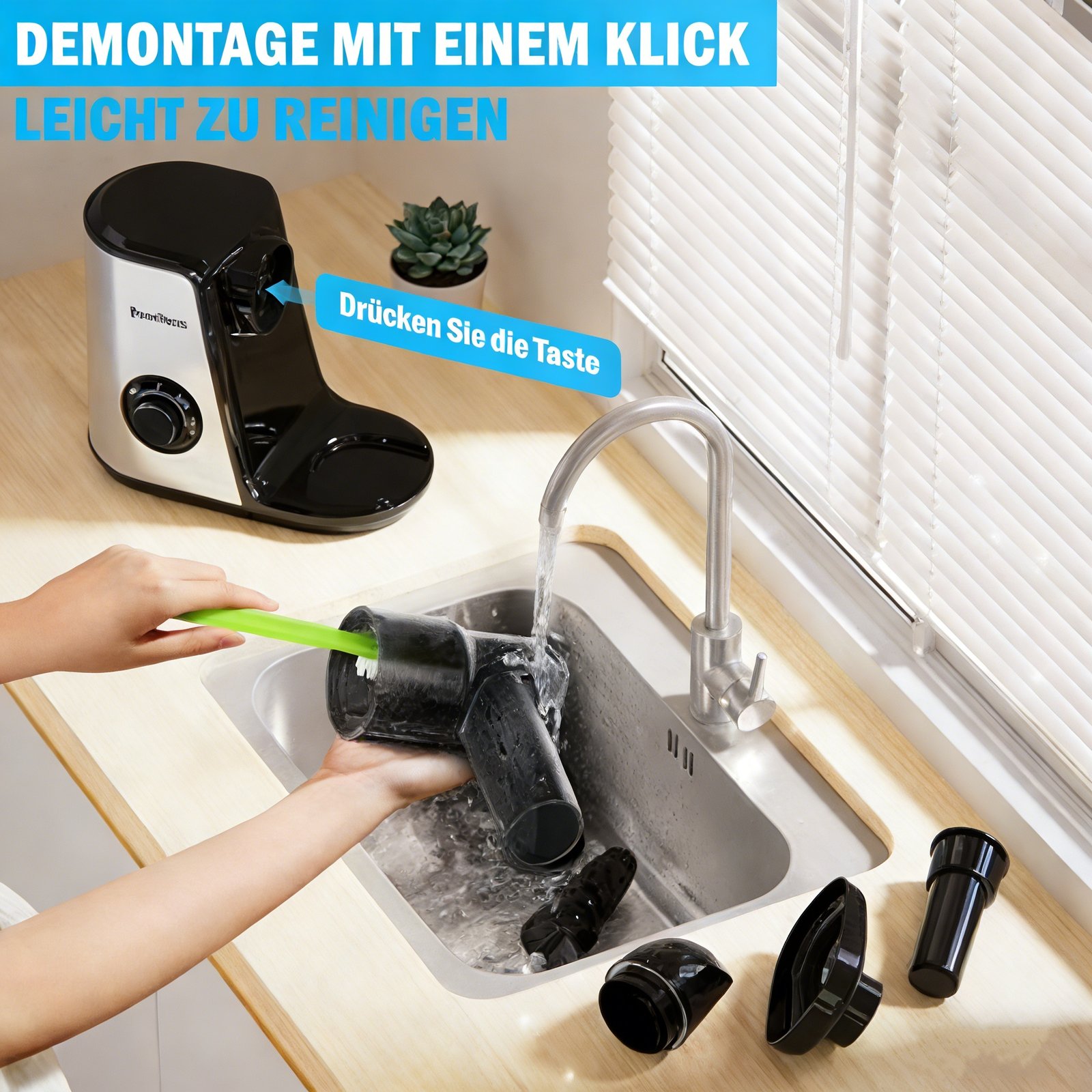 Muchen-Slow Kauen Entsafter, Kaltpresse Entsafter Maschine mit weichen und harten Modi, leiser Motor, Entsafter Maschinen, Gemüse und Obst, Saft-Extraktor, leicht zu reinigen mit Bürste, Edelstahl - Bild 4