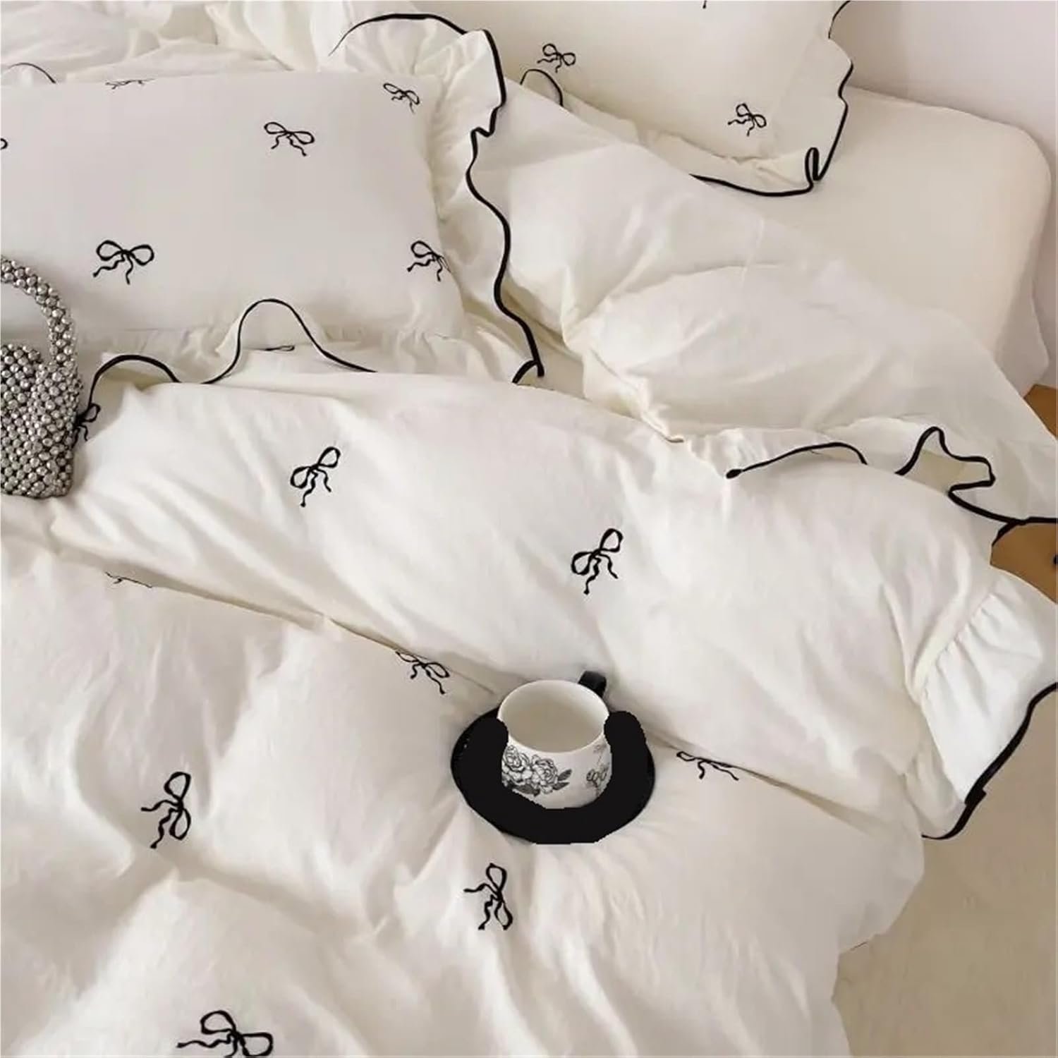 Bow Print Ruffled Bedding Set, 3 Counts/set Including 1 Duvet Cover & 2 Pillowcases without Filler, Soft Comfortable Bedding Set for Home Bedroom Hotel - Image 4