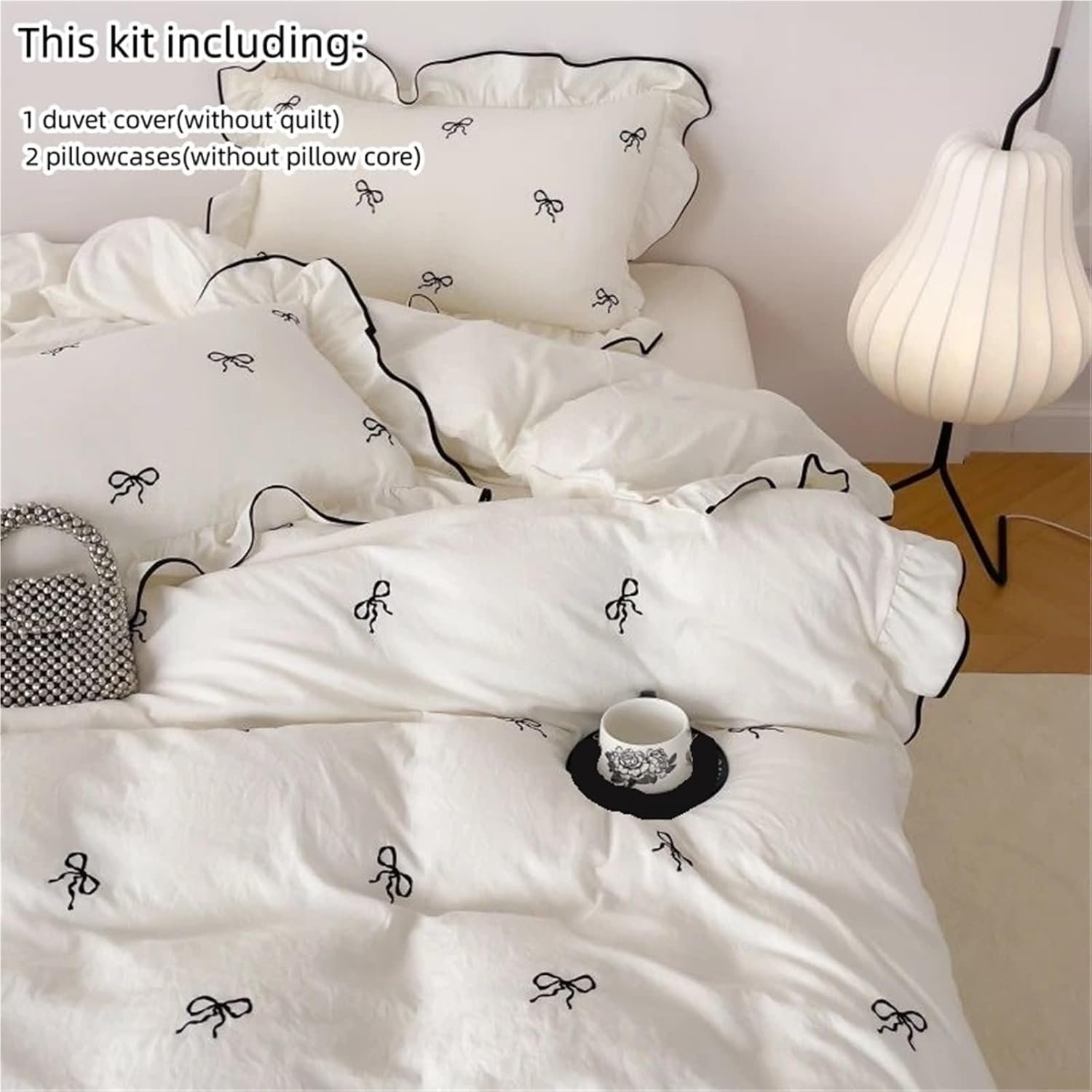 Bow Print Ruffled Bedding Set, 3 Counts/set Including 1 Duvet Cover & 2 Pillowcases without Filler, Soft Comfortable Bedding Set for Home Bedroom Hotel - Image 2