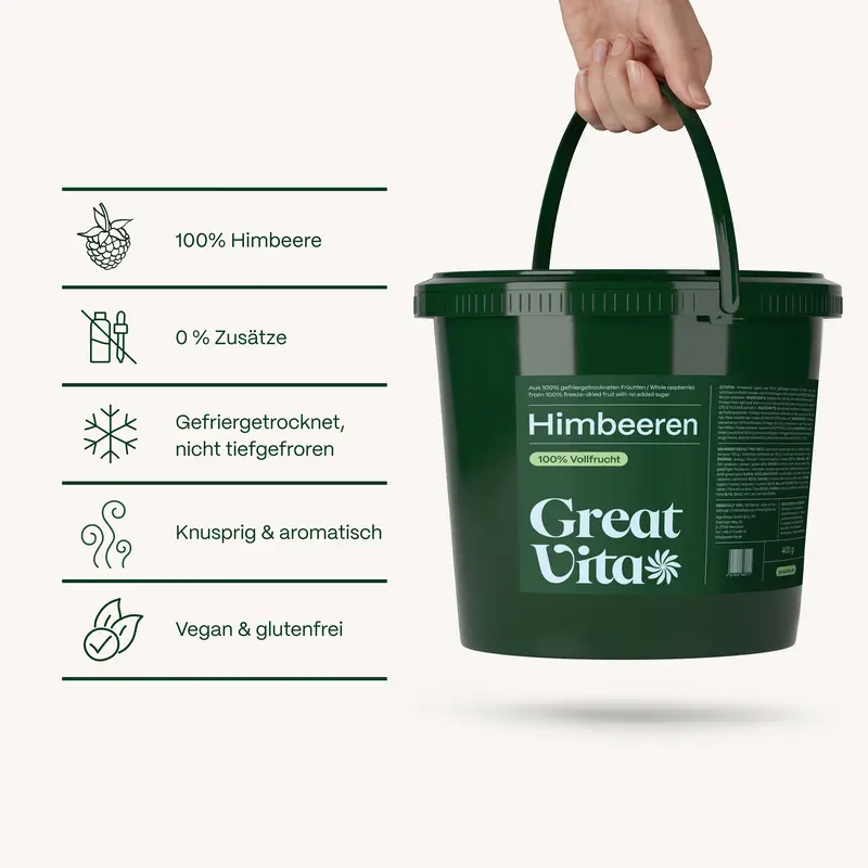 Himbeeren gefriergetrocknet · knusprige Vollfrucht ohne Zuckerzusatz · gefriergetrocknete Früchte · Freeze-Dried Raspberries - GreatVita - Image 4